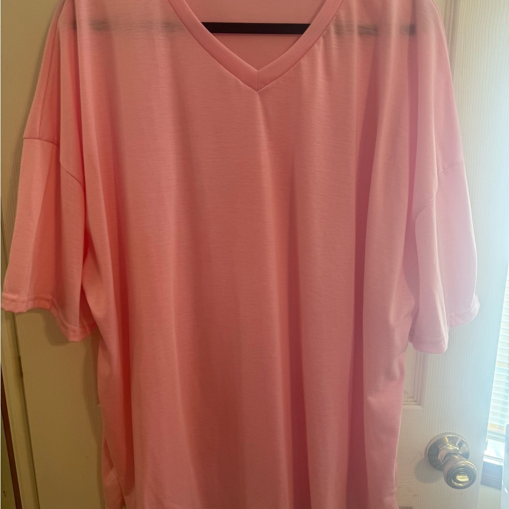 Pink Short Sleeve Tee Casual Cotton Blend